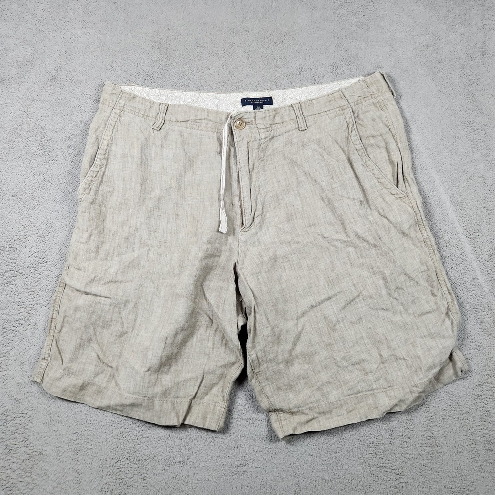 Banana Republic Linen Shorts Mens size 38 Flat Front 9" Inseam Drawstring Button